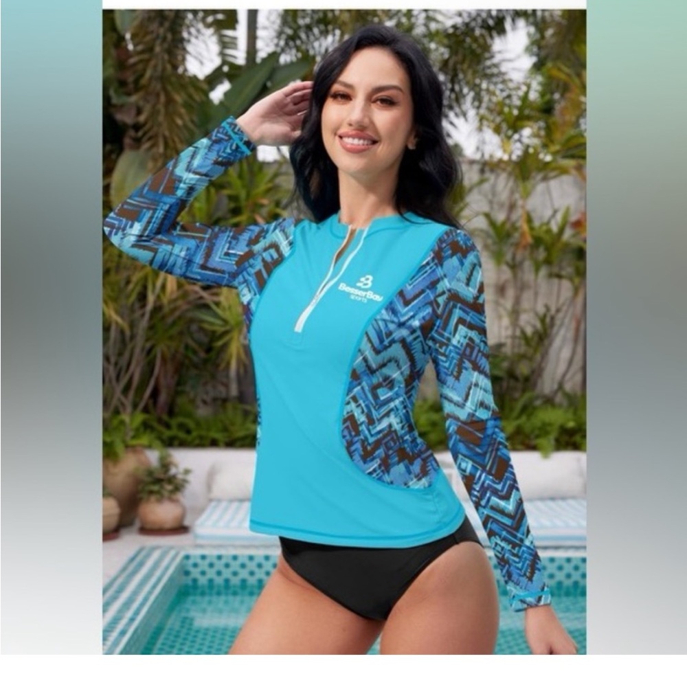 Women’s Long Sleeve Swim Shirt - Teal/Blue UPF 50+ Sun Protector - Picture 3 of 10